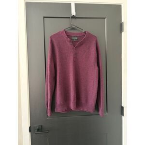 Bonobos Henley Crewneck Sweater Burgundy 100% Extra Fine Merino Wool Size XXL